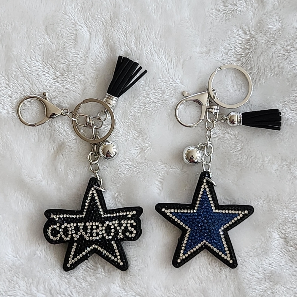 Dallas Cowboys Star Keychain Set with Black and Blue Accents Bag Charms